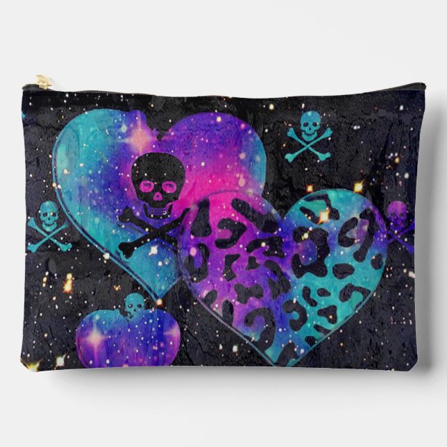Bolsito Accesorio Grande Skulls, Hearts y Leopard Print (Anverso)