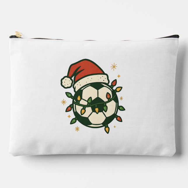 Bolsito Accesorio Grande Soccer Ball Christmas Lights Santa Hat Funny  (Anverso)