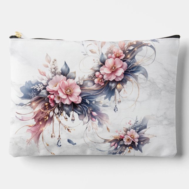 Bolsito Accesorio Grande Soft Pink Floral Luxury Art with Gold Accents (Anverso)