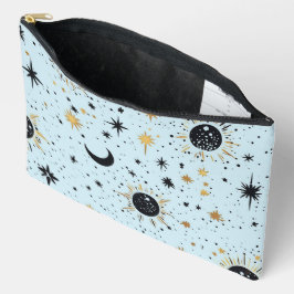 Bolsito Accesorio Grande Sol Celestial Luna Estrellas Negro, Dorado y Azul