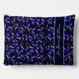Bolsito Accesorio Grande Spring Floral Pattern on Dark Blue Background