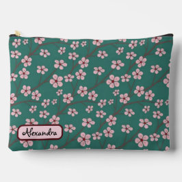 Bolsito Accesorio Grande Spring flowers cherry blossom green seamless