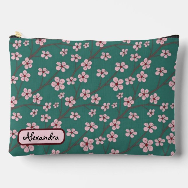 Bolsito Accesorio Grande Spring flowers cherry blossom green seamless (Anverso)