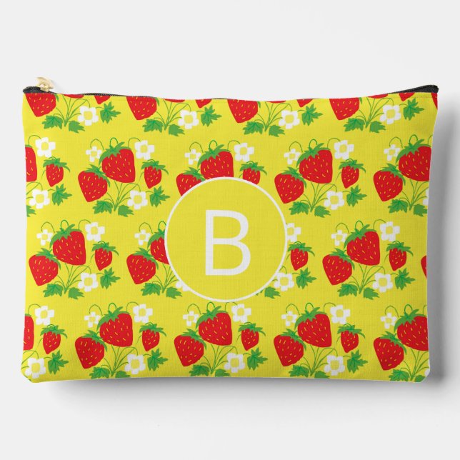 Bolsito Accesorio Grande Strawberry and Flower Yellow Pattern Monogrammed (Anverso)