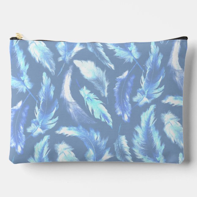 Bolsito Accesorio Grande sweet dreams - blue watercolor feathers : (Anverso)