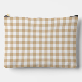 Bolsito Accesorio Grande Tan Beige White Gingham Plaid
