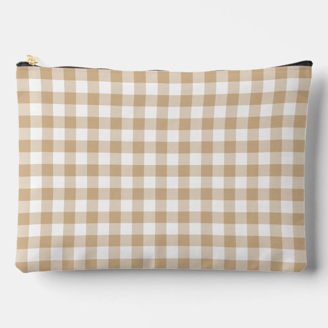 Bolsito Accesorio Grande Tan Beige White Gingham Plaid (Anverso)