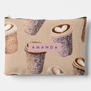 Bolsito Accesorio Grande Taza de café personalizada con purpurina y arte la