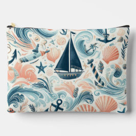 BOLSITO ACCESORIO GRANDE TEMA VERANO NAUTICO AZUL Y CORAL