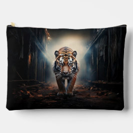 Bolsito Accesorio Grande Tigre negro antiguo y naranja en el bosque surreal