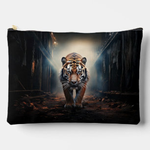Bolsito Accesorio Grande Tigre negro antiguo y naranja en el bosque surreal