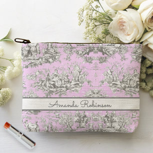 Bolsito Accesorio Grande Toile de Jouy Floral Lago Rosa Vintage Monograma