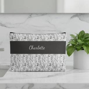 Bolsito Accesorio Grande Toile Floral Blanco y Negro con Nombre Personaliza