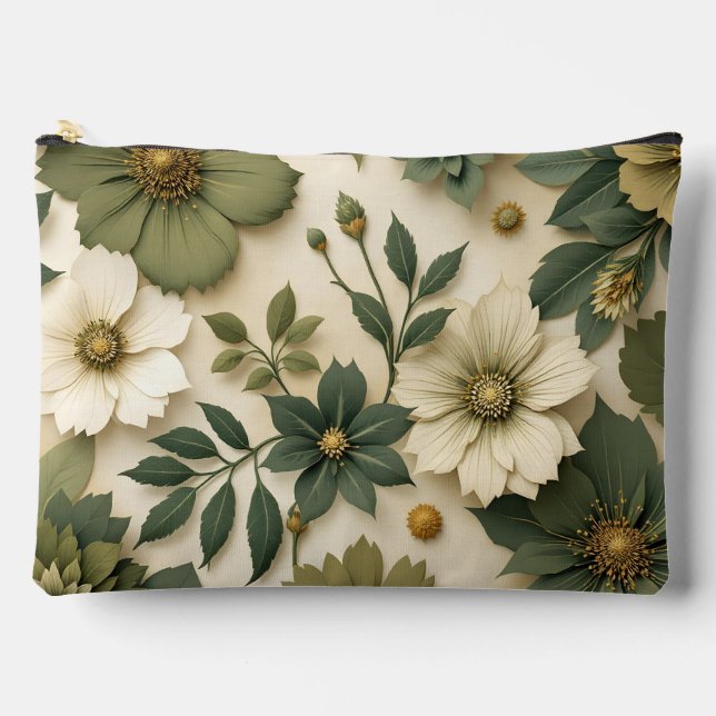 Bolsito Accesorio Grande Toiletry bag green flowers pattern  (Anverso)