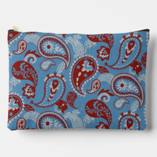 Bolsito Accesorio Grande Tradicional Paisley Linocut Rojo Azul Blanco