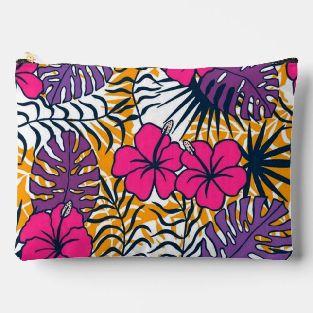 Bolsito Accesorio Grande Tropical Plants and Hibiscus Exotic Floral Design (Anverso)
