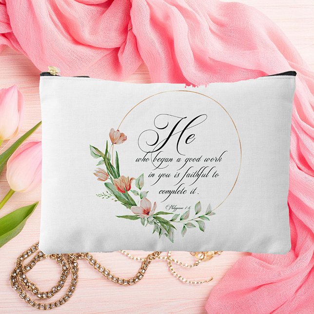 Bolsito Accesorio Grande Un buen trabajo, marco de tulipanes rosados (Subido por el creador)