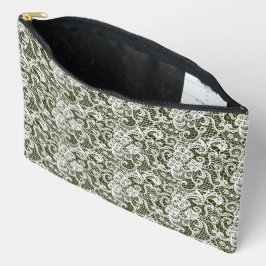 BOLSITO ACCESORIO GRANDE VERDE OSCURO CON UN LACE BLANCO INTRICADO