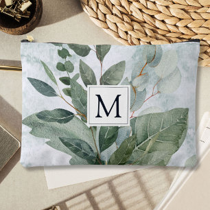 Bolsito Accesorio Grande Verdor de salvia rústica con acuarela monogramada