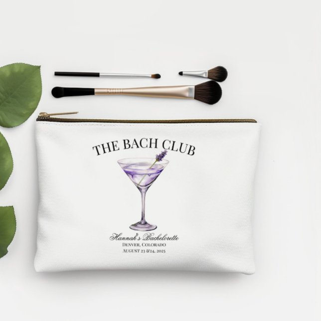 Bolsito Accesorio Grande Viaje de Chicas de cócteles de Lavender Social Clu (Social Club Cocktail Series Lavender The Bach Large Accessory Pouch. Customizable Wording)
