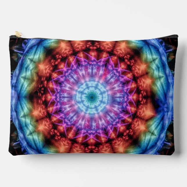 Bolsito Accesorio Grande Vibrante Tie Dye Kaleidoscope Arcoiris Mandala (Anverso)