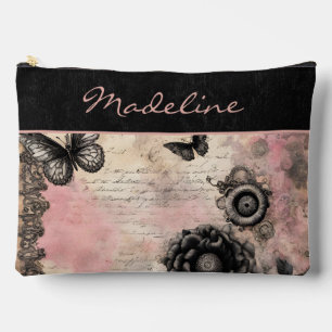 Bolsito Accesorio Grande Victoriano Steampunk Floral Rosa y Negro