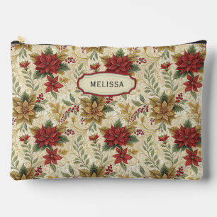 Bolsito Accesorio Grande Vintage Elegante Red & Gold Poinsettia Floral Gran