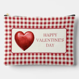 Bolsito Accesorio Grande Vintage Red and Cream Gingham With Heart