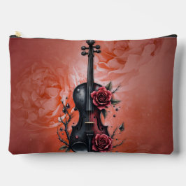 Bolsito Accesorio Grande Violín negro gótico con rosas rojas