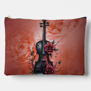 Bolsito Accesorio Grande Violín negro gótico con rosas rojas