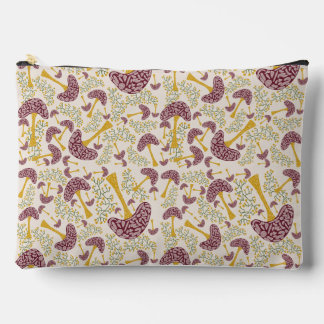 Bolsito Accesorio Grande Whimsical Autumn Forest Pattern – Hand-Drawn Mushr