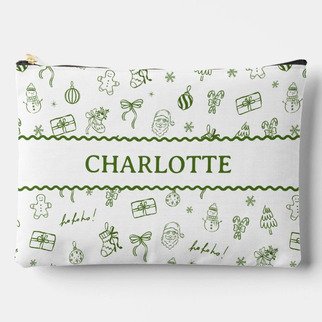 Bolsito Accesorio Grande Whimsical Hand Drawn Doodle Green (Anverso)