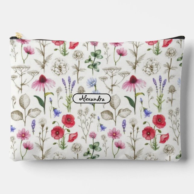 Bolsito Accesorio Grande Wild Flowers Illustration Pattern – Hand-Drawn  (Anverso)