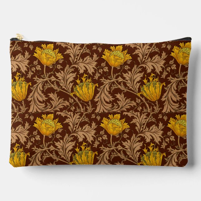 Bolsito Accesorio Grande William Morris Anemone, Brown y Mustard Gold (Anverso)