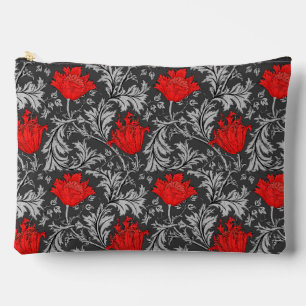 Bolsito Accesorio Grande William Morris Anemone, Gris/Gris y Rojo