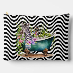 Bolsito Accesorio Grande Zebra Bathtub Black White Wavy Stripes Psychedelic