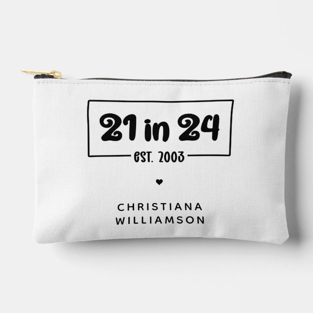 Bolsito Accesorio Pequeño 21º cumpleaños 21 personalizado en 24 Est 2003 Cum (Anverso)