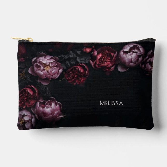Bolsito Accesorio Pequeño 3D Purple Red Peonies Black Background (Anverso)