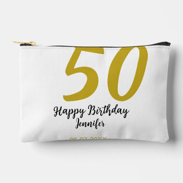 Bolsito Accesorio Pequeño 50 cumpleaños añadir nombre fecha año negro planti (Anverso)
