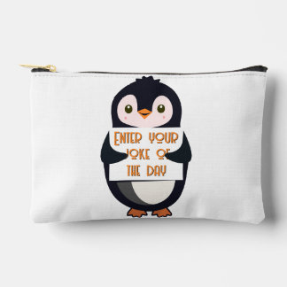 Bolsito Accesorio Pequeño A penguin holding a sign with custom text