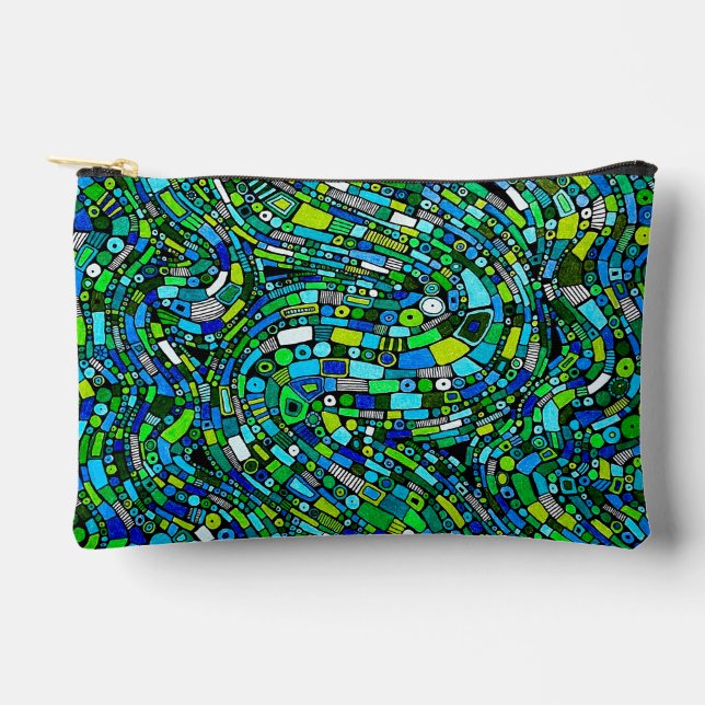 Bolsito Accesorio Pequeño Abstract Design Blue Green Waves Shapes (Anverso)