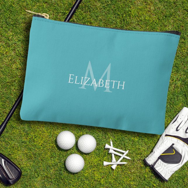 Bolsito Accesorio Pequeño Accesorio Moderno Monograma Golf Tee Golfista Verd (Golf Tee Golfer Teal Monogram Modern Accessory Accessory Pouch)