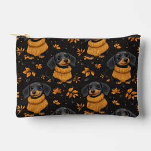 Bolsito Accesorio Pequeño Acogedor patrón de otoño de Dachshund - Diseño de