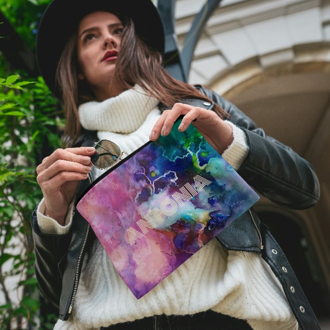 Bolsito Accesorio Pequeño Acuarela Arcoiris Nombre Personalizable Brillante (Subido por el creador)