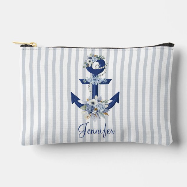 Bolsito Accesorio Pequeño acuarela azul floral franjas náuticas nombre moda (Anverso)