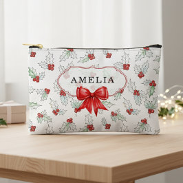 Bolsito Accesorio Pequeño Aguamarina Bayas de Acebo Cinta Roja Nombre Person
