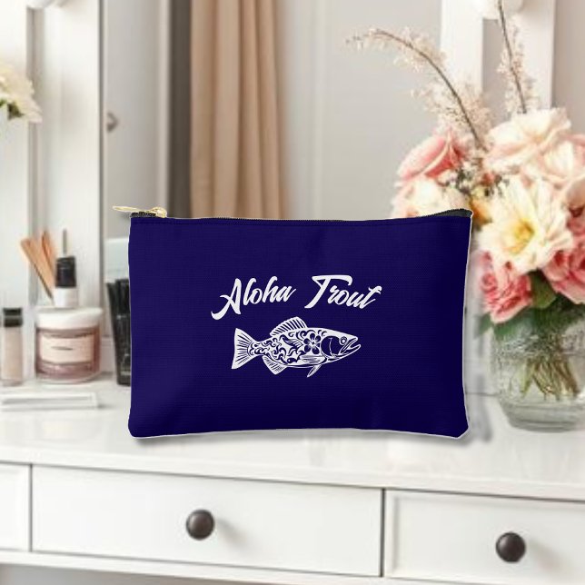 Bolsito Accesorio Pequeño Aloha Trout-Blue Hawaiian (Aloha Trout Fisherman Trend Hawaiian Fish Beach Summer Coastal Cosmetic Bag Dark blue)