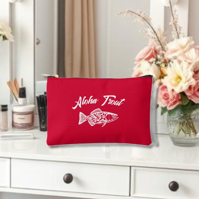 Bolsito Accesorio Pequeño Aloha Trout-Hawaii Cherry Red (Aloha Trout Fisherman Trend Hawaiian Fish Beach Summer Coastal Cosmetic Bag Cherry Red)