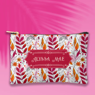 Bolsito Accesorio Pequeño Alyssa Mae dibujó follaje rosa y Naranja