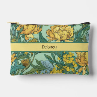 Bolsito Accesorio Pequeño Amarillo Mantequilla Floral Vintage Retro